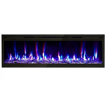 Fancihabor 50 in Electric Fireplace Wall Mounted Ultra-Thin 12 Flame Colors Remote Black