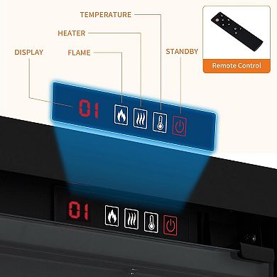 Fancihabor 50-in Electric Fireplace Wall Mounted Ultra-Thin 12 Flame Colors Remote Black