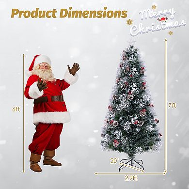 Gymax 5/6/7 FT Flocked Christmas Tree Artificial Xmas Tree w/170/220/270 Branch Tips &Pine Needles