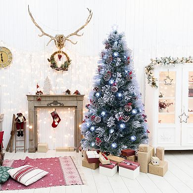 Gymax 5/6/7 FT Flocked Christmas Tree Artificial Xmas Tree w/170/220/270 Branch Tips &Pine Needles