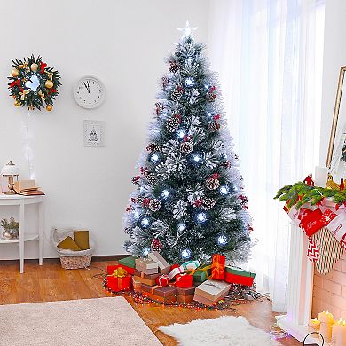 Gymax 5/6/7 FT Flocked Christmas Tree Artificial Xmas Tree w/170/220/270 Branch Tips &Pine Needles