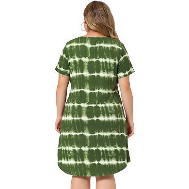Women's Plus Size V Neck Short Sleeve Tie Dye Midi Dress
