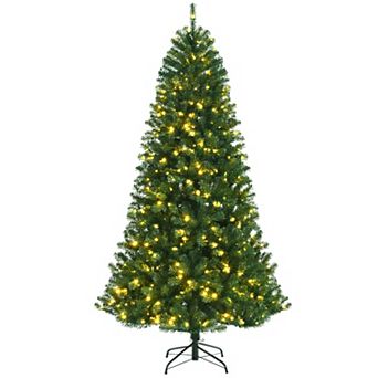 Gymax 6/7/8 FT Pre-lit Artificial Christmas Tree Hinged Xmas Tree w/ 9 Lighting Modes