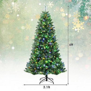 Gymax 6/7/8 FT Pre-lit Artificial Christmas Tree Hinged Xmas Tree w/ 9 Lighting Modes