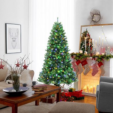 Gymax 6/7/8 FT Pre-lit Artificial Christmas Tree Hinged Xmas Tree w/ 9 Lighting Modes