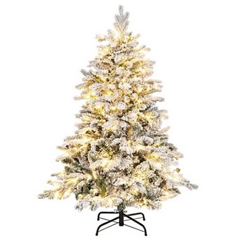 Gymax 4.5/6/7 ft Pre-Lit Artificial Christmas Tree Snow Flocked Hinged Xmas Tree w/ LED Lights