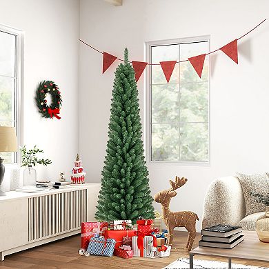 Gymax 5/6 FT Pencil Christmas Tree Artificial Xmas Tree w/ 295 /392 Memory Wire Branch Tips