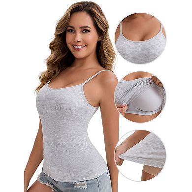 Women's Modal Adjustable Spaghetti Straps Padded Tank Top Round Neck Casual Camisole Multipacks