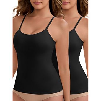 Women's Modal Adjustable Spaghetti Straps Padded Tank Top Round Neck Casual Camisole 2 Packs