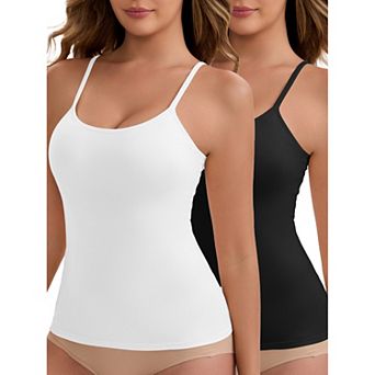 Women's Modal Adjustable Spaghetti Straps Padded Tank Top Round Neck Casual Camisole 2 Packs