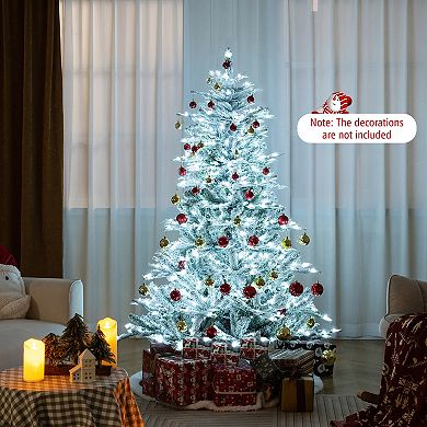 Gymax 6/7/8 FT Snow Flocked Artificial Xmas Tree w/ 661/1119/1447PVC & PE Tips 500/620/800 LEDLights
