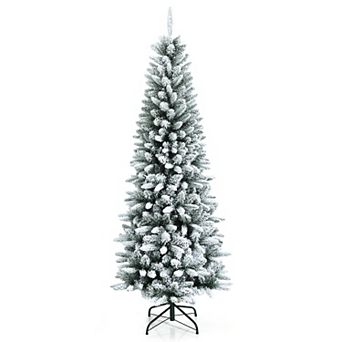 Gymax 4.5/6.5/7.5 FT Artificial Slim Christmas Tree Unlit Snow-Flocked Xmas Pencil Tree