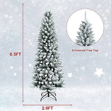 Gymax 4.5/6.5/7.5 FT Artificial Slim Christmas Tree Unlit Snow-Flocked Xmas Pencil Tree