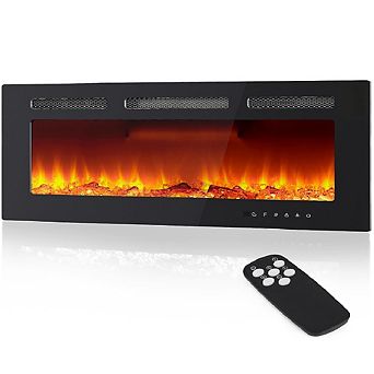 68" Modern Electric Fireplace, Seamless Recessed/Wall Mount, Remote App Control