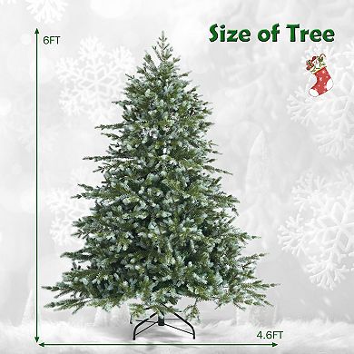 Gymax Artificial Christmas Tree Unlit Hinged Xmas Tree w/ Metal Stand