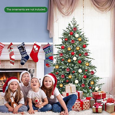 Gymax Artificial Christmas Tree Unlit Hinged Xmas Tree w/ Metal Stand