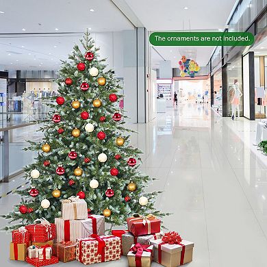 Gymax Artificial Christmas Tree Unlit Hinged Xmas Tree w/ Metal Stand