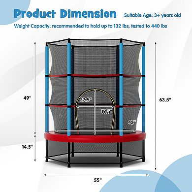 Gymax Mini Trampoline for Kids w/ Safety Enclosure Net & Seamless Design