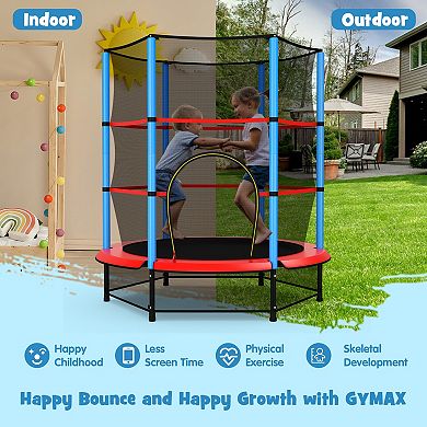 Gymax Mini Trampoline for Kids w/ Safety Enclosure Net & Seamless Design