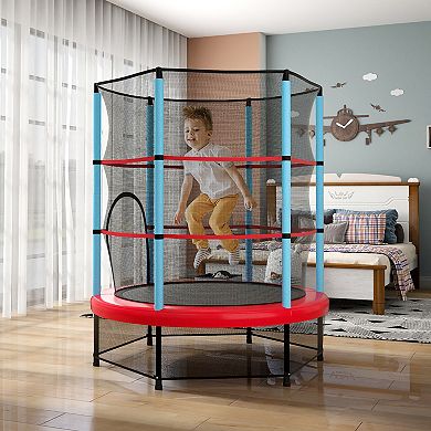 Gymax Mini Trampoline for Kids w/ Safety Enclosure Net & Seamless Design