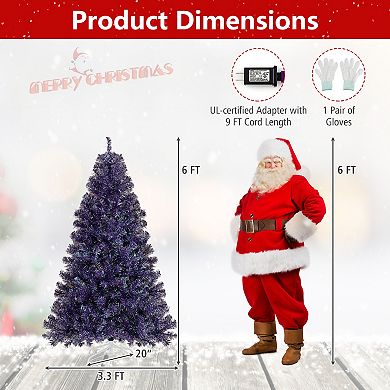 Gymax 6 FT Pre-Lit Tinsel Christmas Tree Artificial Xmas Tree w/ 688 Lush Branch Tips Deep