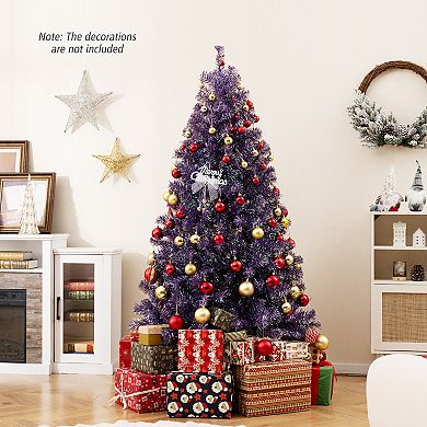 Gymax 6 FT Pre-Lit Tinsel Christmas Tree Artificial Xmas Tree w/ 688 Lush Branch Tips Deep