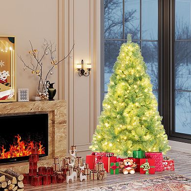 Gymax 6 FT Pre-Lit Tinsel Christmas Tree Artificial Xmas Tree w/ 688 Lush Branch Tips Deep