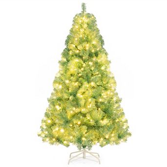 Gymax 6 FT Pre-Lit Tinsel Christmas Tree Artificial Xmas Tree w/ 688 Lush Branch Tips Deep