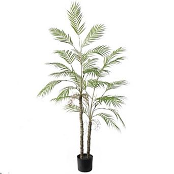 Artificial Palm Tree Decorative in Pot with Natural Trunks Real Touch Leaves