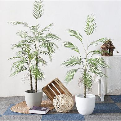 Artificial Palm Tree Decorative in Pot with Natural Trunks Real Touch Leaves