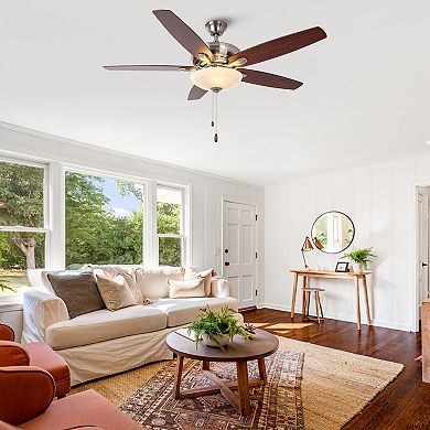 52" Modern Nickel Dual Mounting Ceiling Fan with Light and Pull Chain