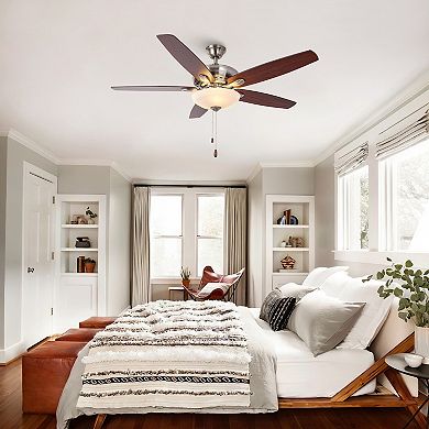 52" Modern Nickel Dual Mounting Ceiling Fan with Light and Pull Chain