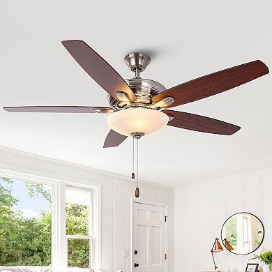 52" Modern Nickel Dual Mounting Ceiling Fan with Light and Pull Chain
