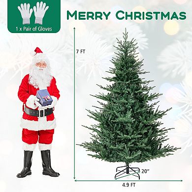 Gymax 6/7 FT Pre-Lit Artificial Christmas Tree Hinged Xmas Tree w/ 830 PVC & PE mixed Branch Tips