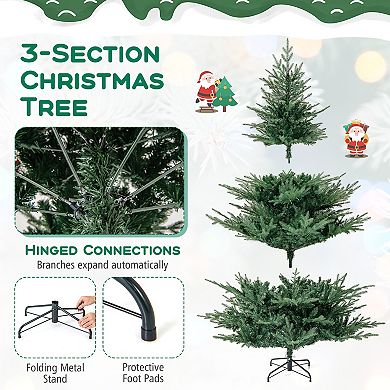 Gymax 6/7 FT Pre-Lit Artificial Christmas Tree Hinged Xmas Tree w/ 830 PVC & PE mixed Branch Tips