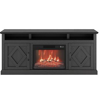 Fancihabor 67 in TV Stand Modern Fireplace with 23 in Electric Heater Storage Brown