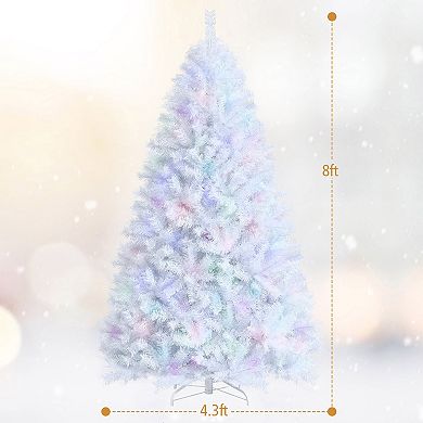 Gymax White Artificial Christmas Tree Hinged Unlit Iridescent Xmas Tree