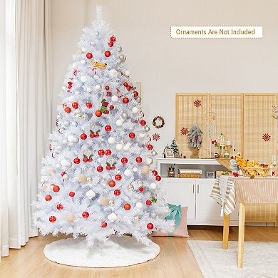 Gymax White Artificial Christmas Tree Hinged Unlit Iridescent Xmas Tree