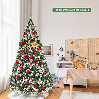 Gymax 6/7.5/9 FT Pre-lit Snow Sprayed Christmas Tree Artificial Xmas Tree w/ 8 Lighting Modes