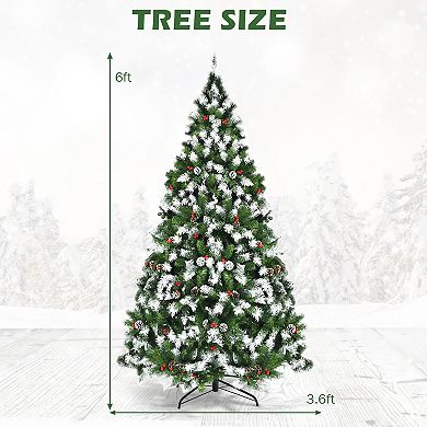 Gymax 6/7.5/9 FT Pre-lit Snow Sprayed Christmas Tree Artificial Xmas Tree w/ 8 Lighting Modes
