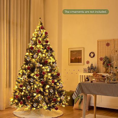 Gymax 6/7.5/9 FT Pre-lit Snow Sprayed Christmas Tree Artificial Xmas Tree w/ 8 Lighting Modes