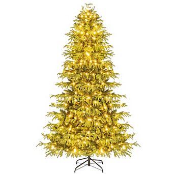 Gymax 6/7 FT Pre-Lit Artificial Xmas Tree Hinged Full Xmas Tree w/ 746 PVC & Soft TPE Branch Tips