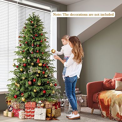 Gymax 6/7 FT Pre-Lit Artificial Xmas Tree Hinged Full Xmas Tree w/ 746 PVC & Soft TPE Branch Tips