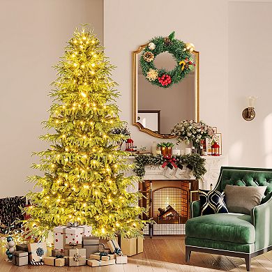 Gymax 6/7 FT Pre-Lit Artificial Xmas Tree Hinged Full Xmas Tree w/ 746 PVC & Soft TPE Branch Tips