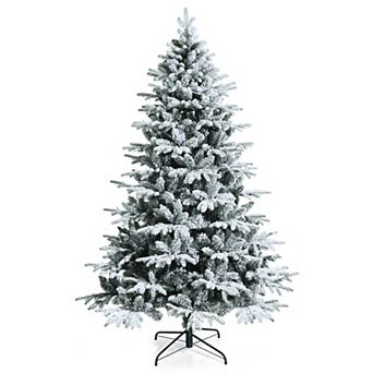 Gymax 6/7ft Snow Flocked Decoration Christmas Tree w/LED Lights & PE & PVC Tips