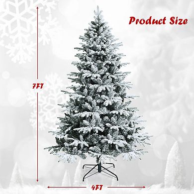 Gymax 6/7ft Snow Flocked Decoration Christmas Tree w/LED Lights & PE & PVC Tips