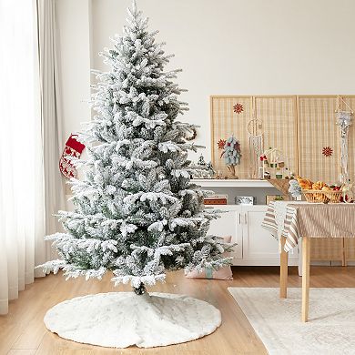 Gymax 6/7ft Snow Flocked Decoration Christmas Tree w/LED Lights & PE & PVC Tips