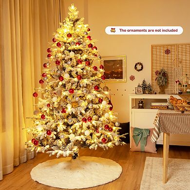 Gymax 6/7ft Snow Flocked Decoration Christmas Tree w/LED Lights & PE & PVC Tips