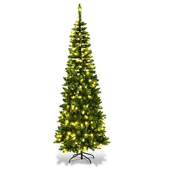 Gymax 4.5/6.5/7.5 ft Pre-Lit Pencil Christmas Tree Traditional Indoor Decoration