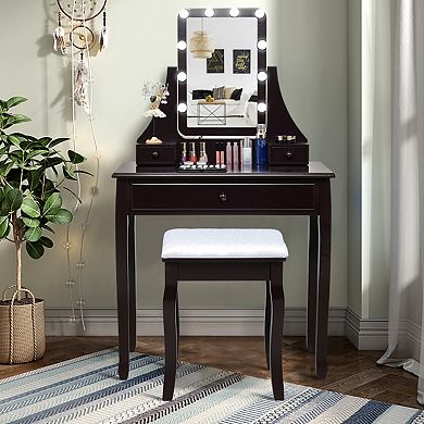 Costway Vanity Table 10 Dimmable Bulbs Makeup Dressing Desk